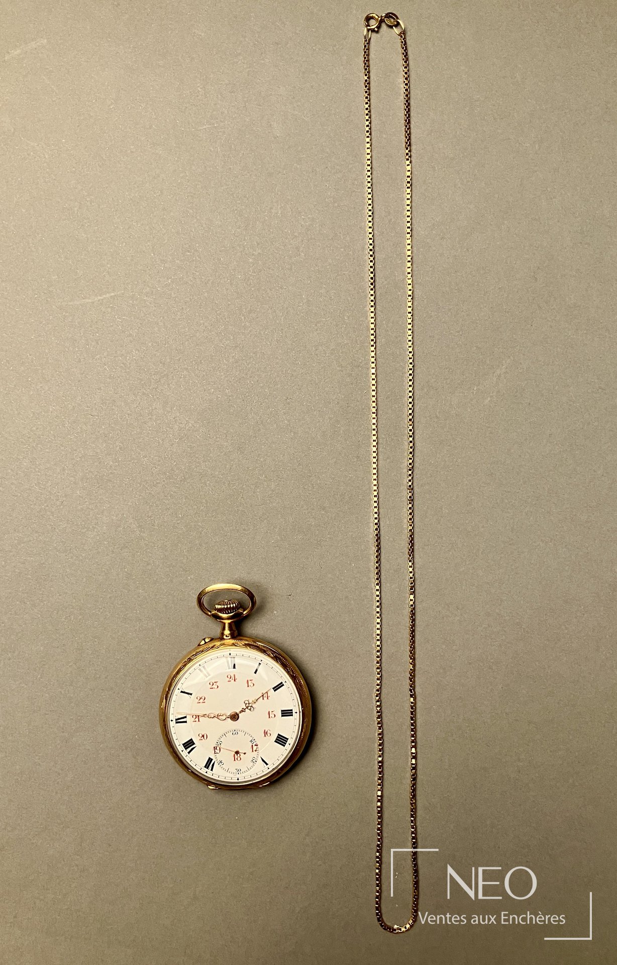 Montre à gousset en or jaune avec chaîne