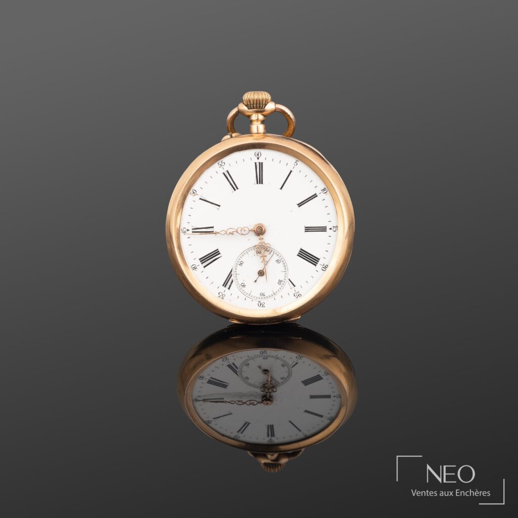 Montre à gousset en or jaune avec cadran émaillé blanc
