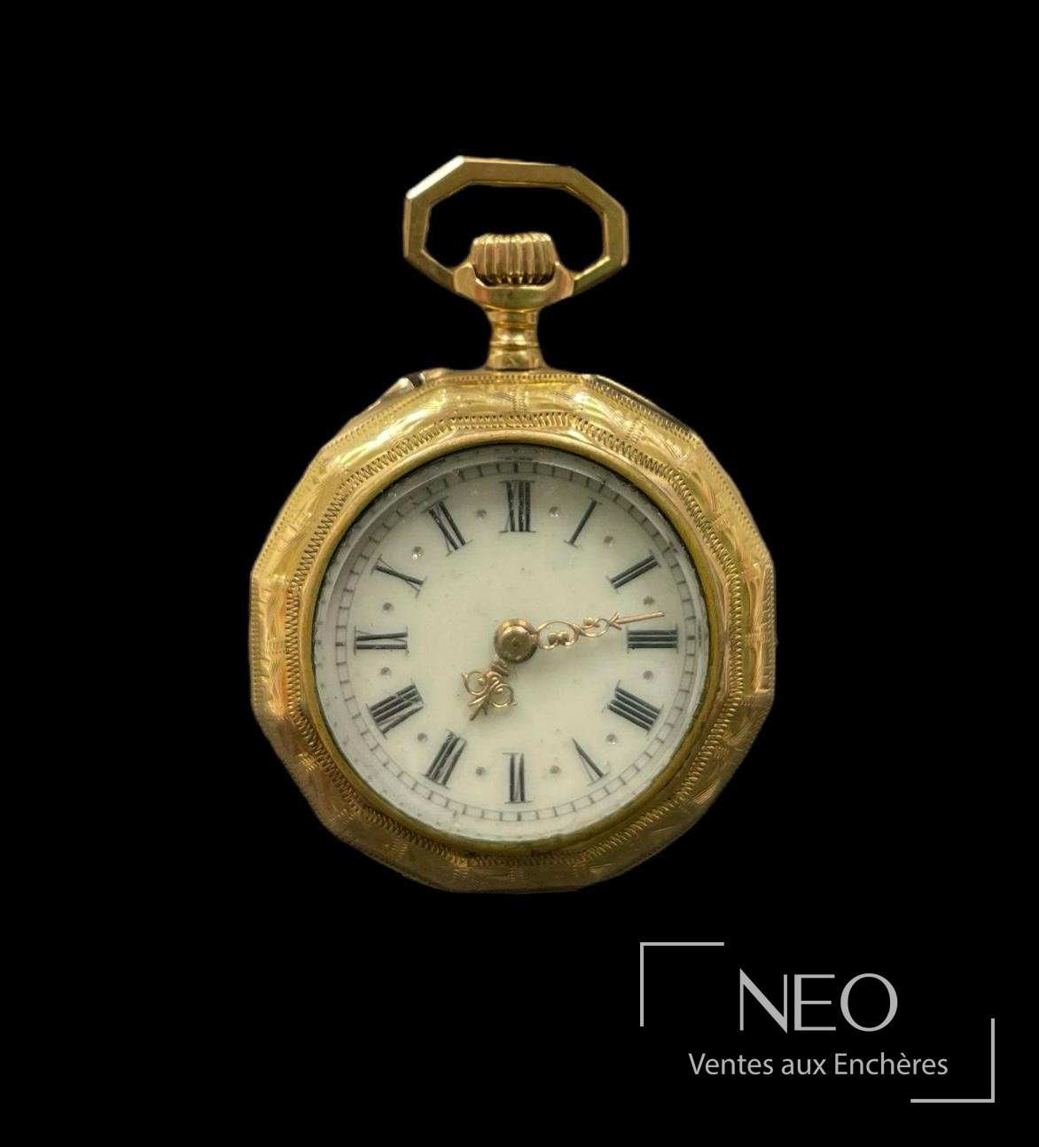 Petite montre à gousset en or jaune 18 carats, mouvement mécanique