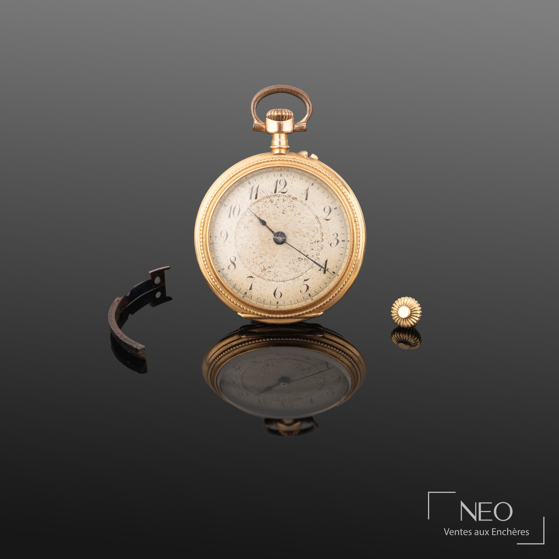 Montre à gousset en or jaune 18K, cadran gris, mouvement mécanique