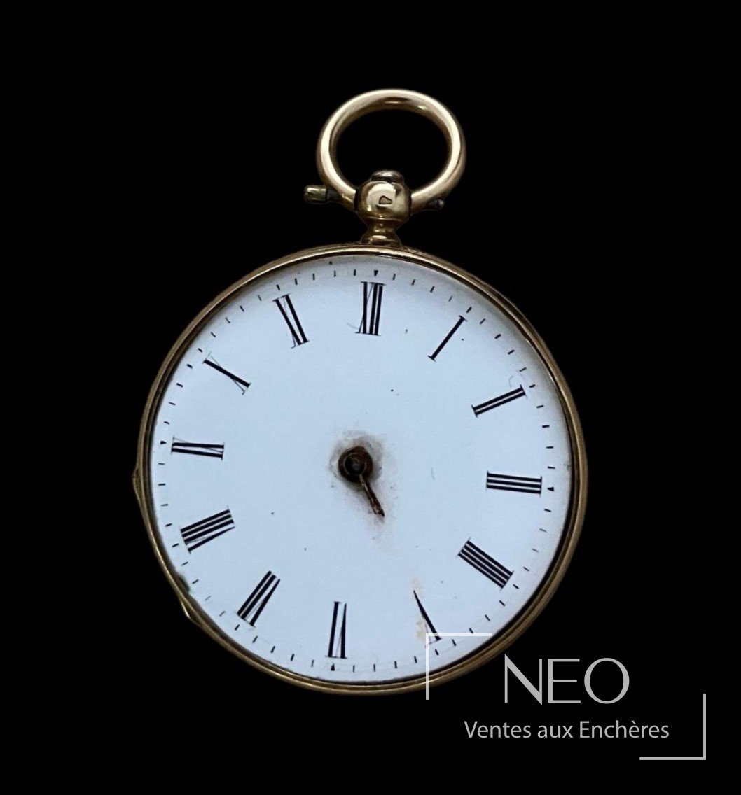 Montre à gousset en or jaune 18 carats, cadran émaillé blanc