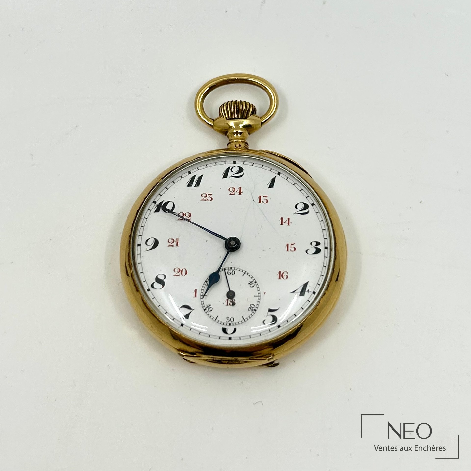 Montre à gousset en or jaune 18 carats, cadran émaillé