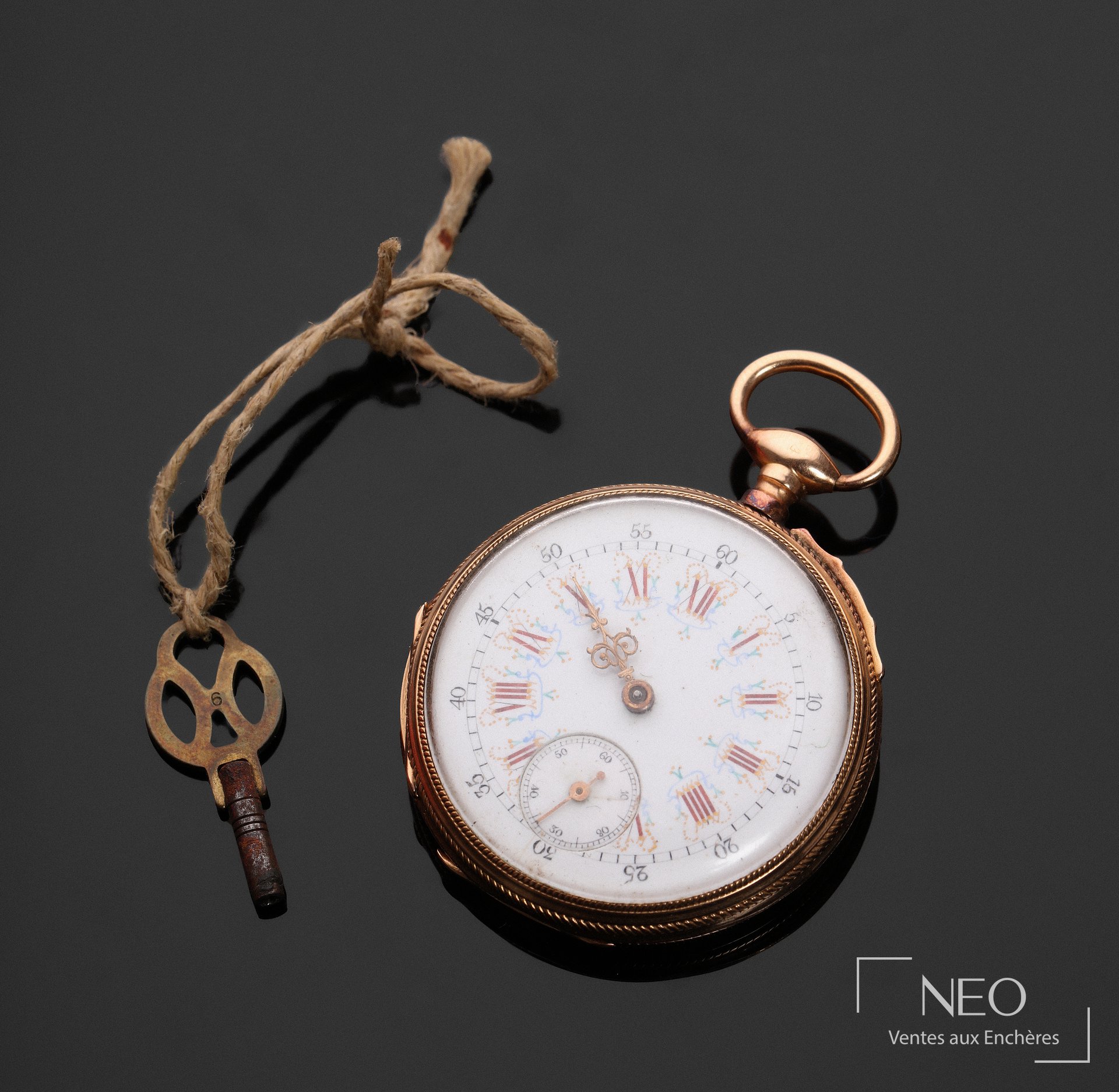 Montre à gousset en or rose 18 carats, cadran émaillé blanc