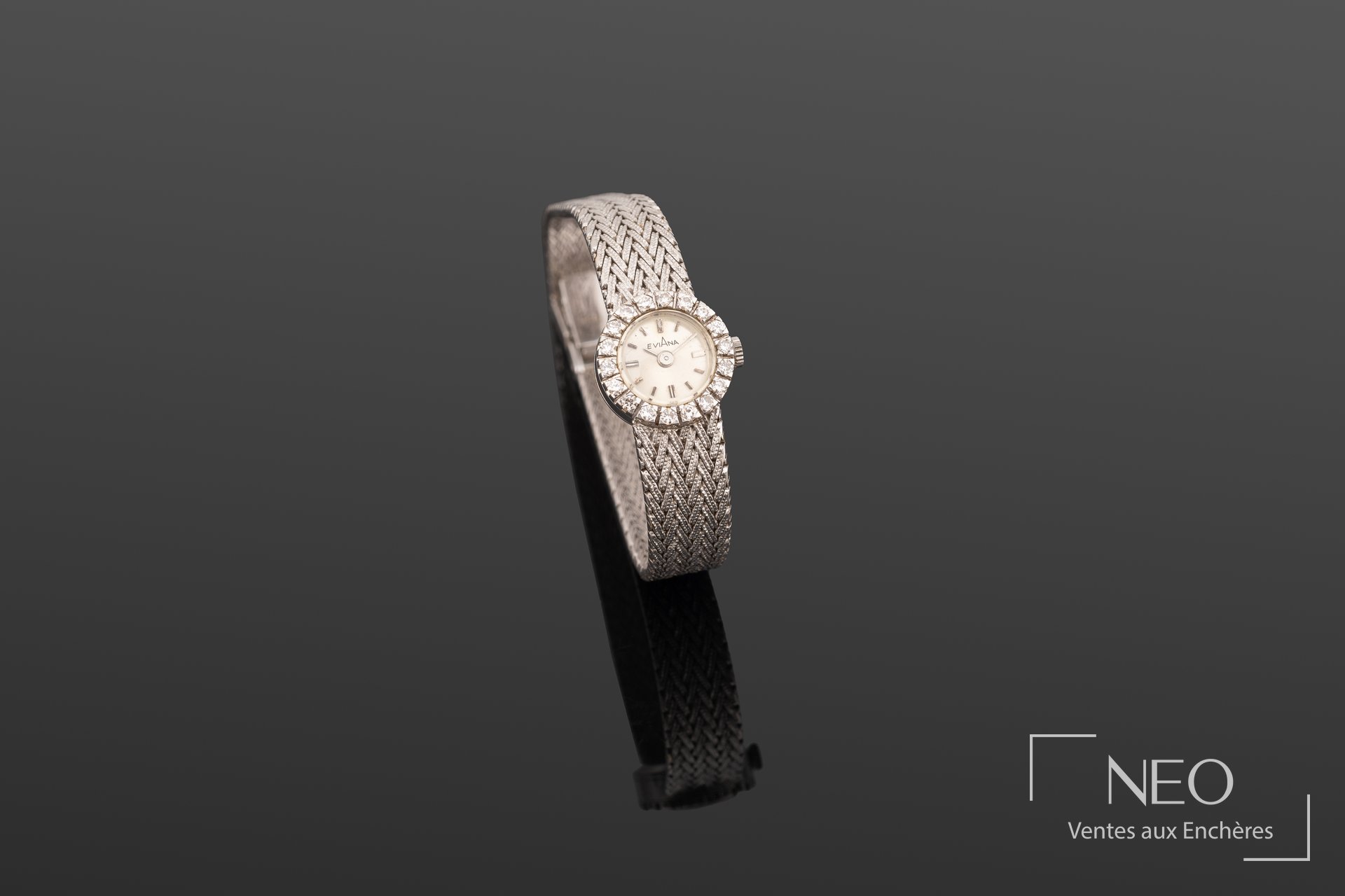 Montre bracelet Eviana en or gris avec cadran clair et entourage de diamants