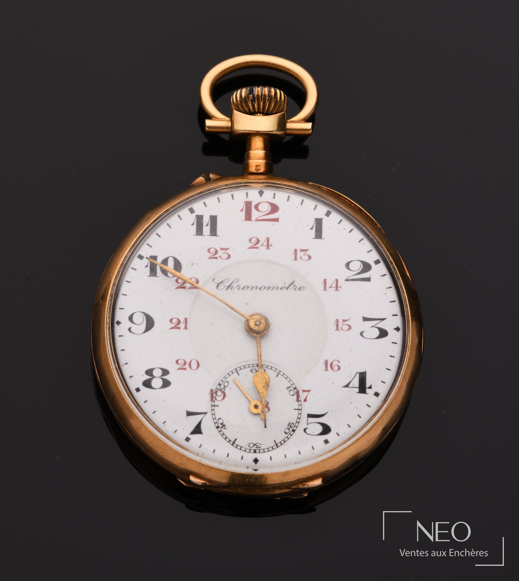 Montre de poche en or jaune avec cadran émaillé blanc et petite seconde à 6 heures