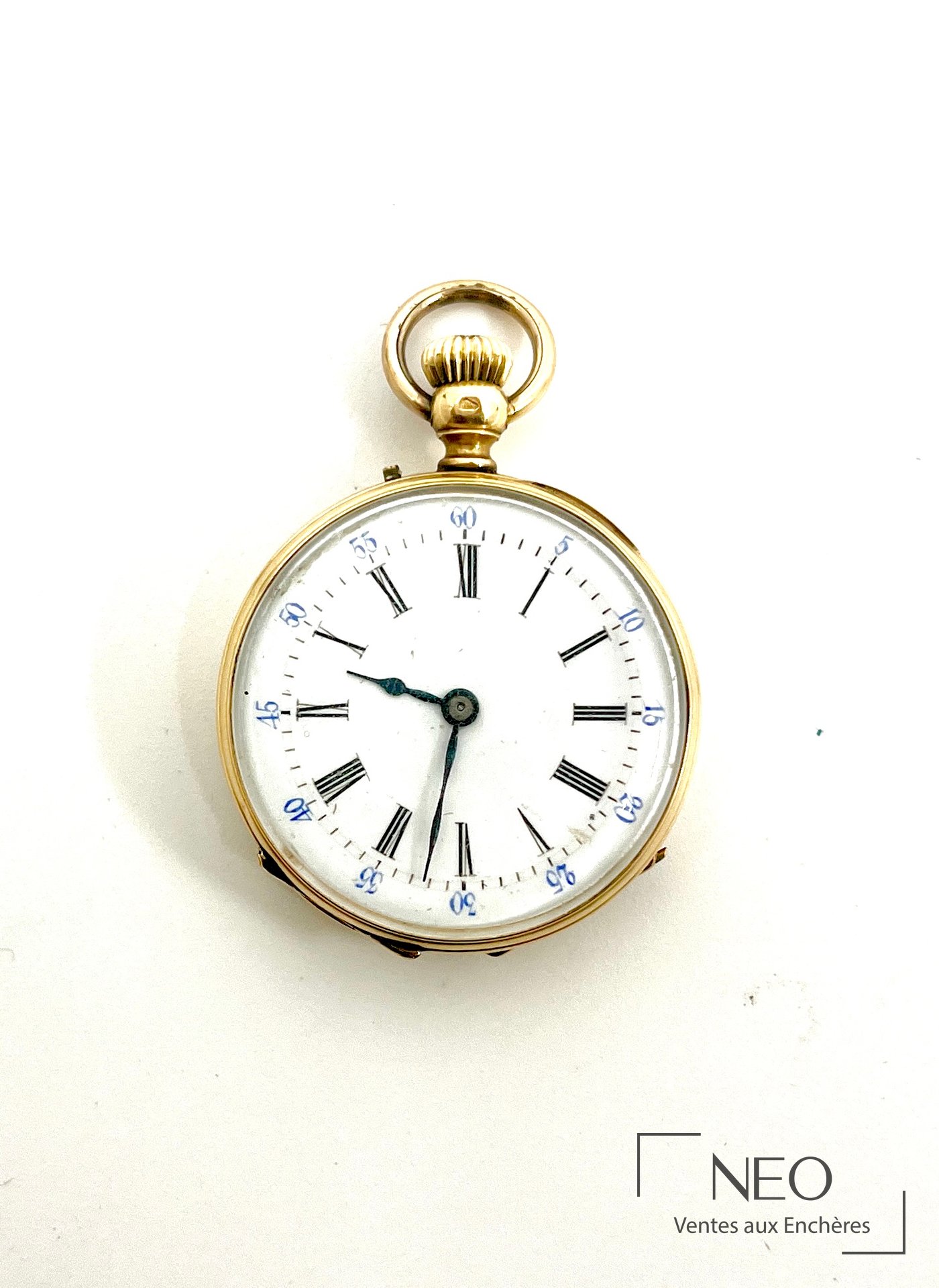 Montre gousset en or jaune à cadran émaillé blanc avec chiffres romains et arabes