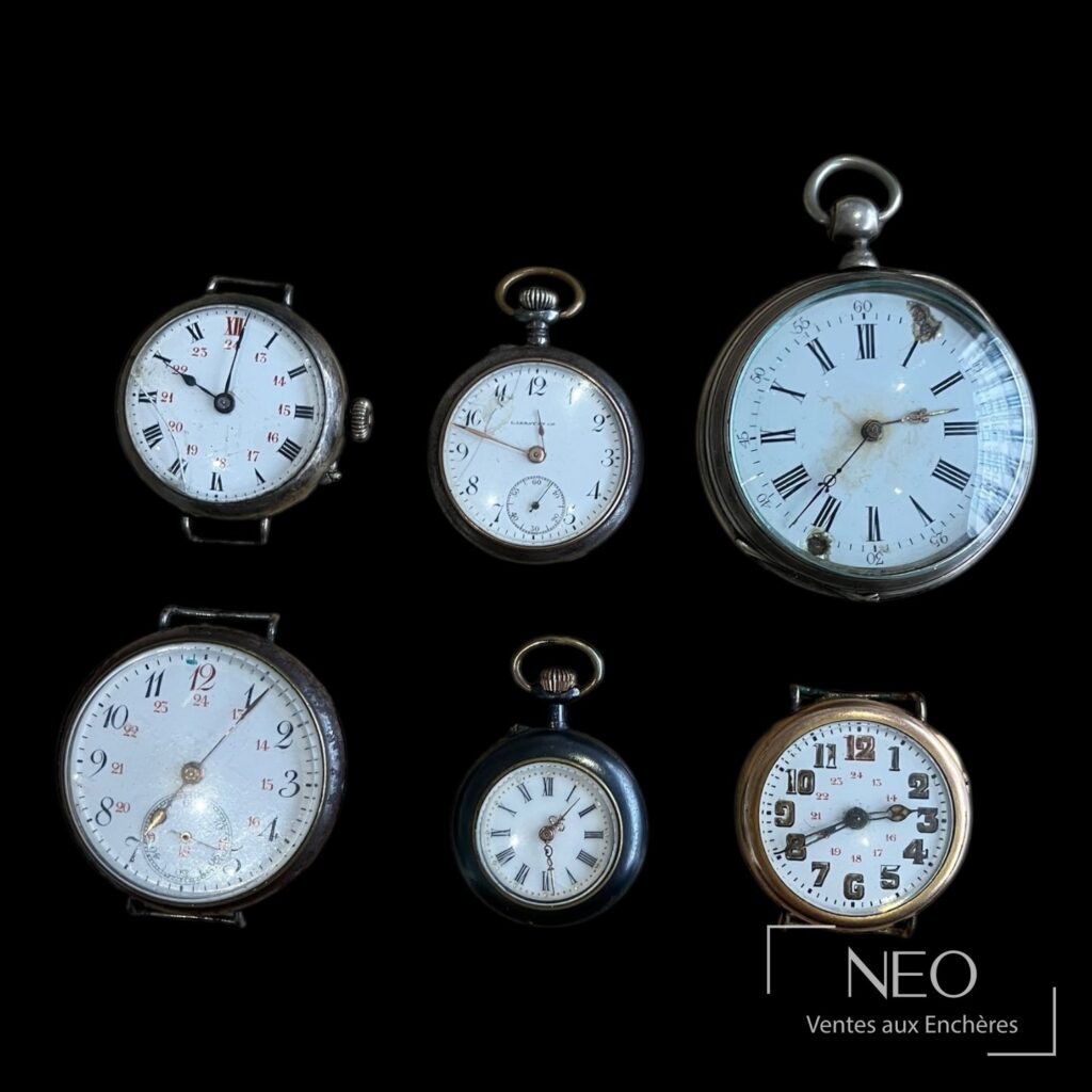 Lot de six montres de gousset présentées de face