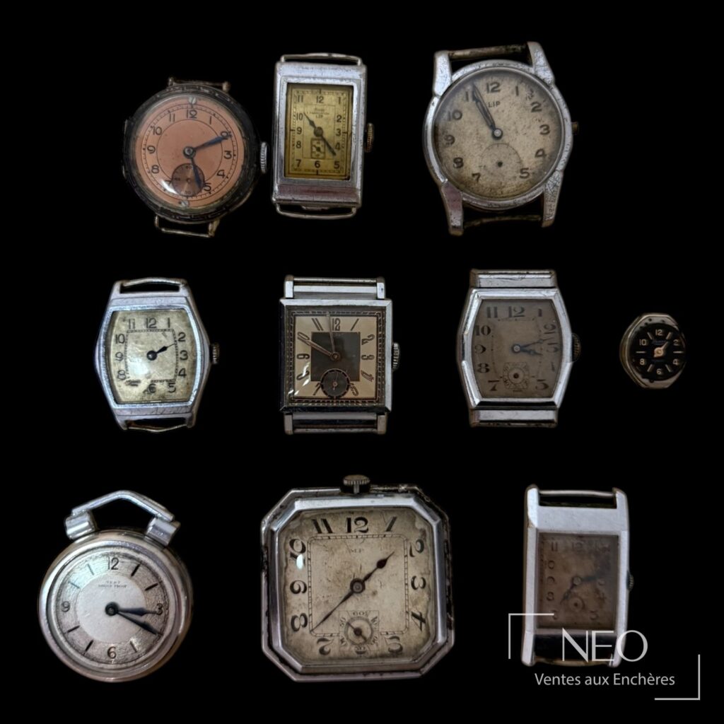 Lot de neuf montres diverses présentées sur fond noir