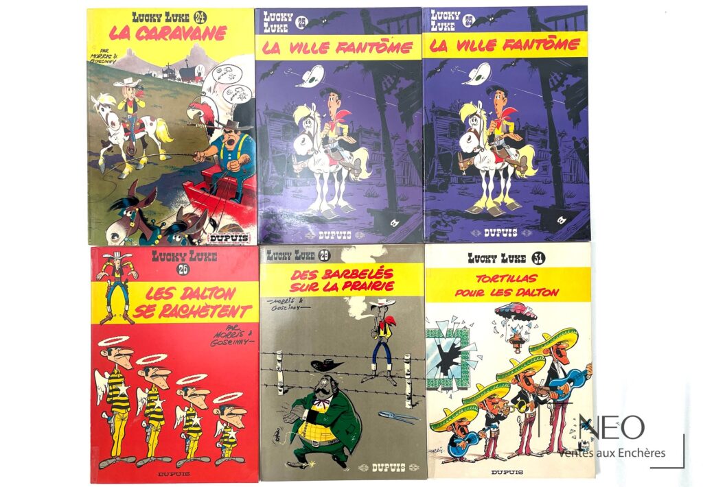 Six volumes Lucky Luke de Morris en réédition plat bois
