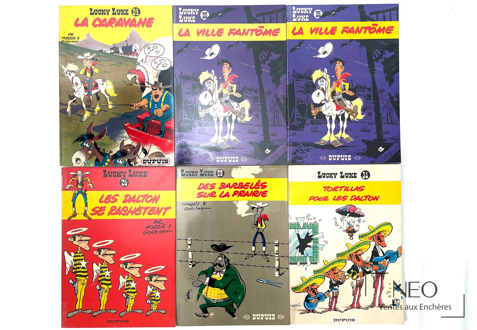 Morris Lucky Luke Ensemble de six volumes en réédition plat bois