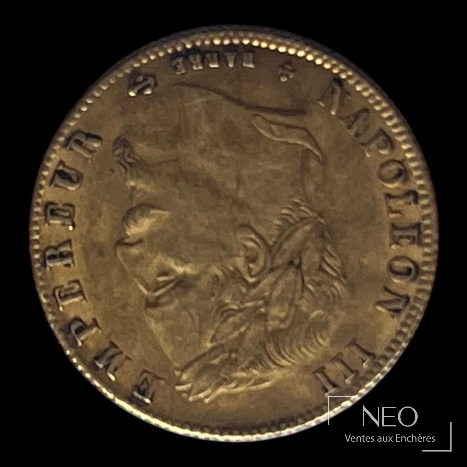 Pièce 5 francs or Napoléon III tête laurée, 1863 BB