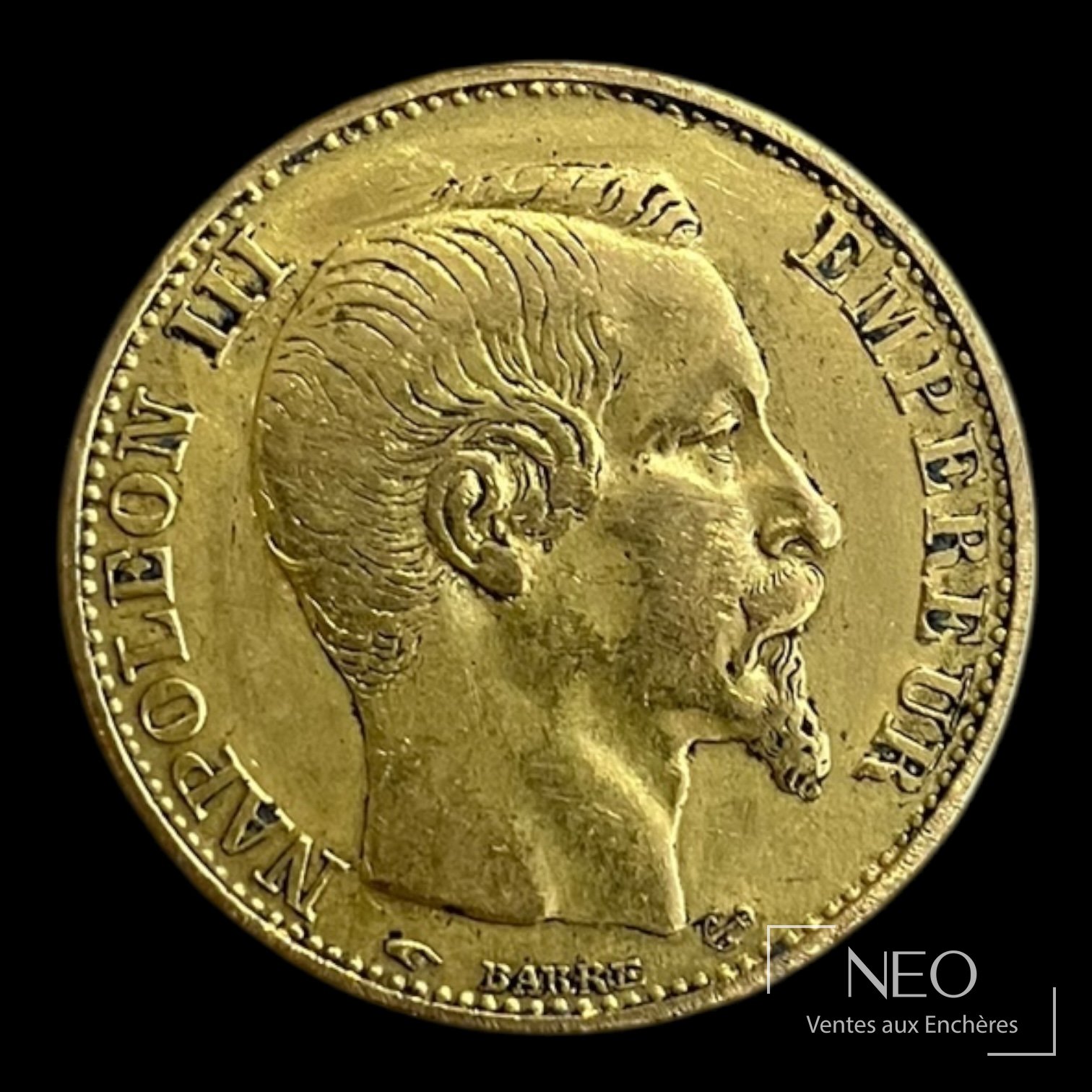 Avers d'une pièce de 20 francs or Napoléon III tête nue