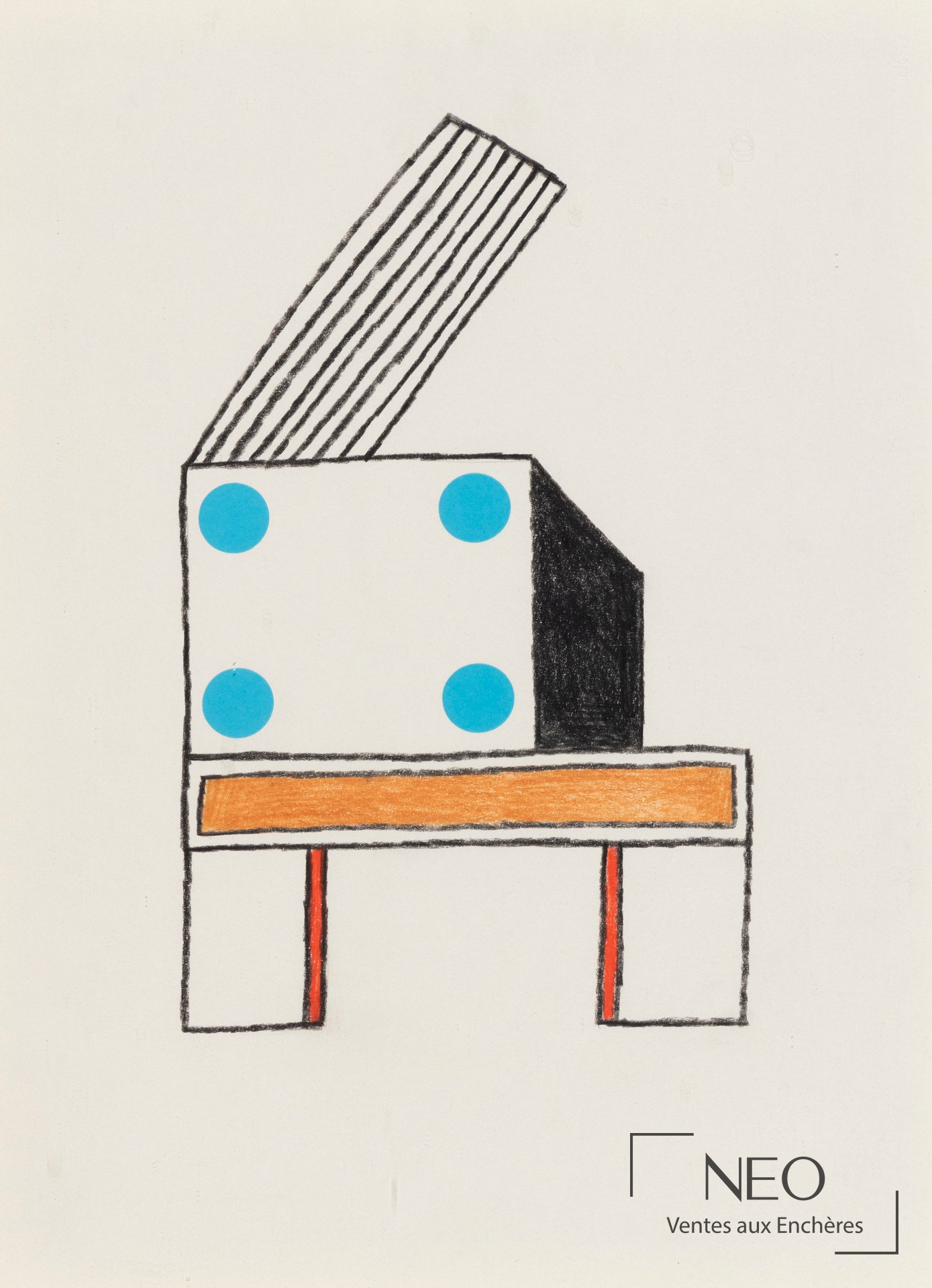 Nathalie Du Pasquier Composition abstraite technique mixte sur papier