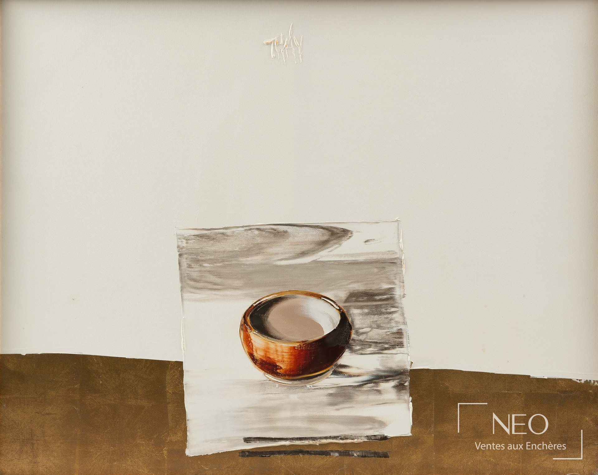 Huile sur toile de NGUYEN Dieu Thuy représentant une composition au bol sur fond clair