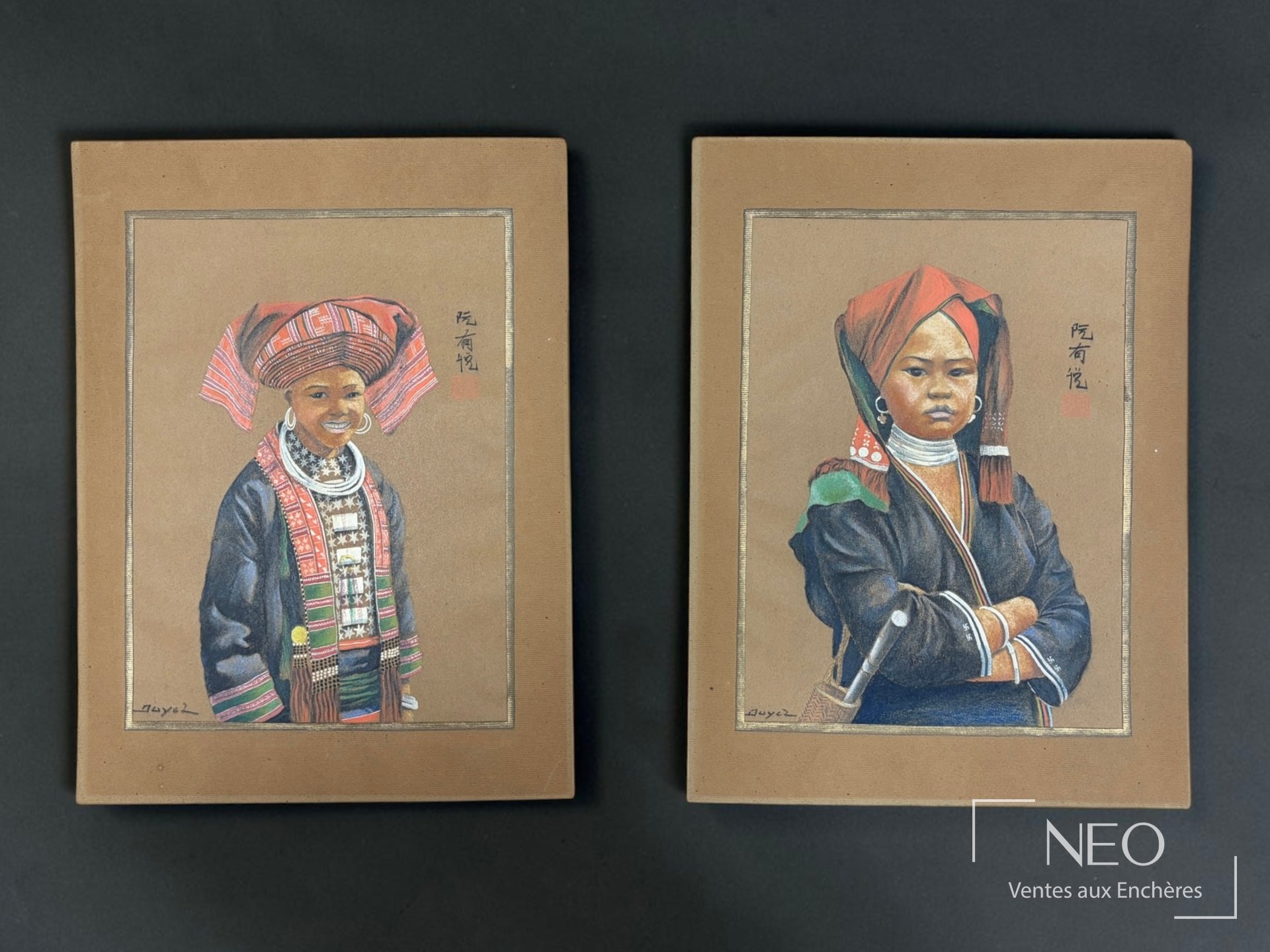 Nguyen Huu Duyet, Femmes enturbannées, deux pastels sur papier