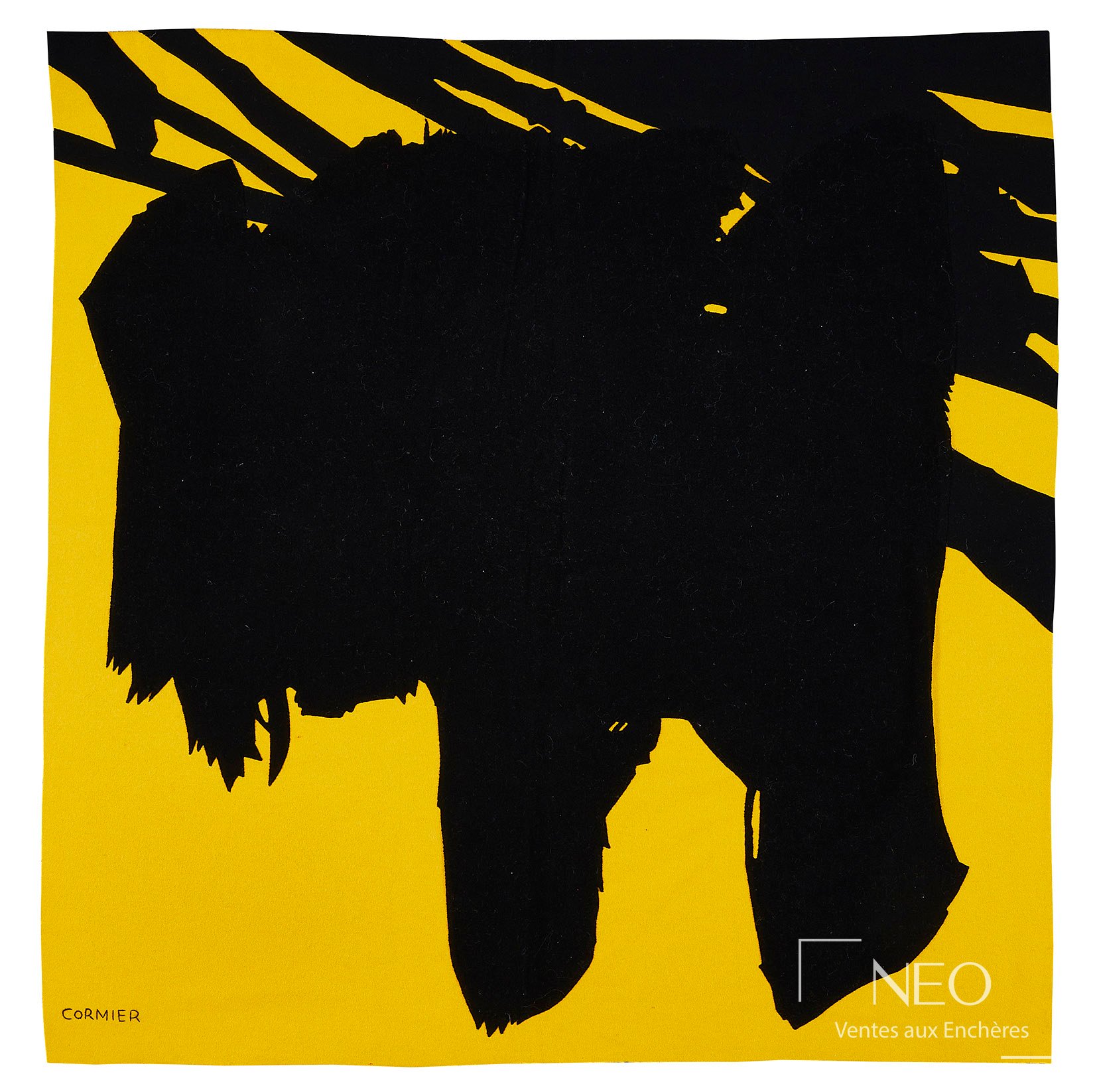 Tapis en feutre jaune et noir signé Cormier