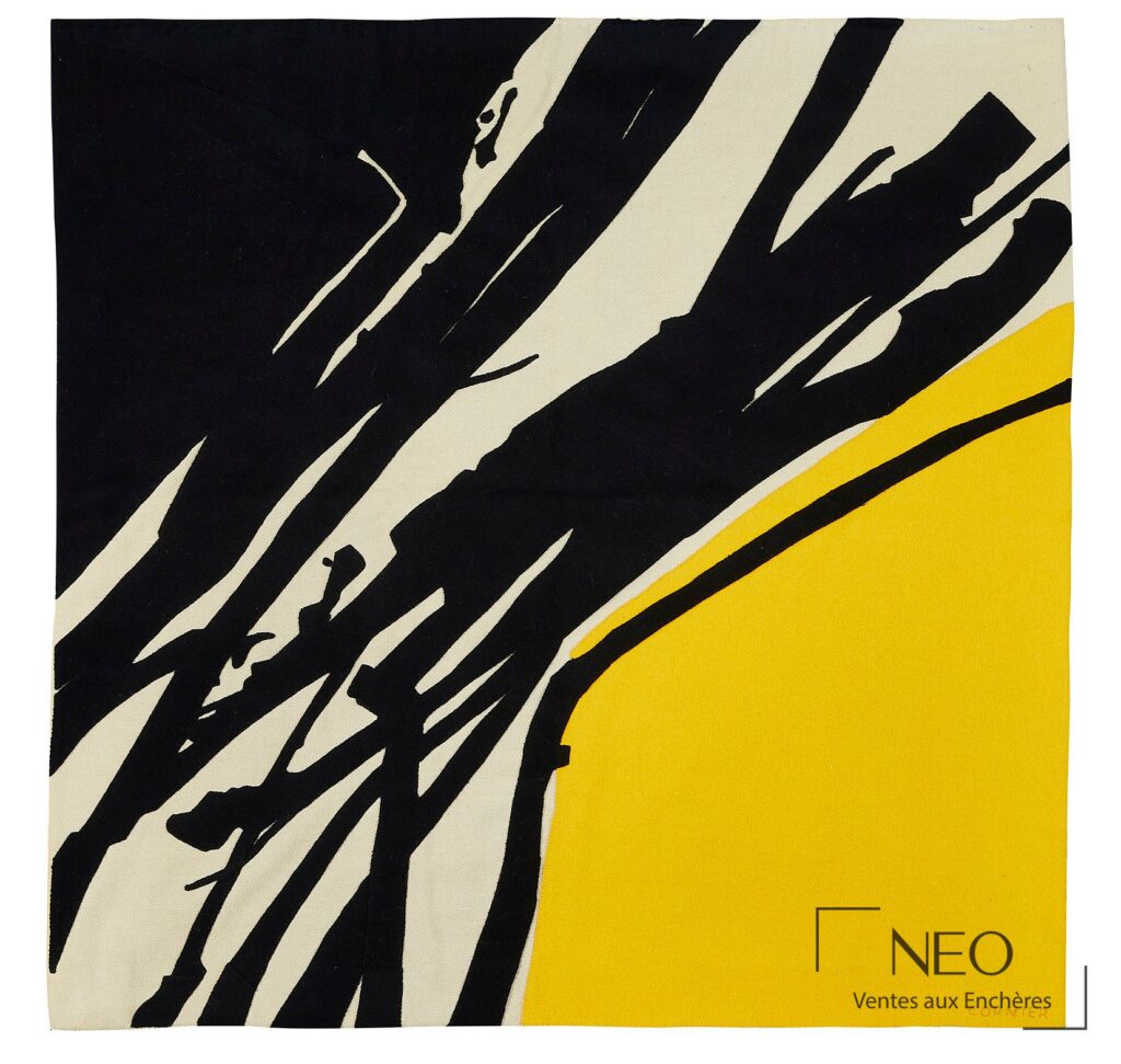 Tapis en feutre polychrome aux aplats noirs