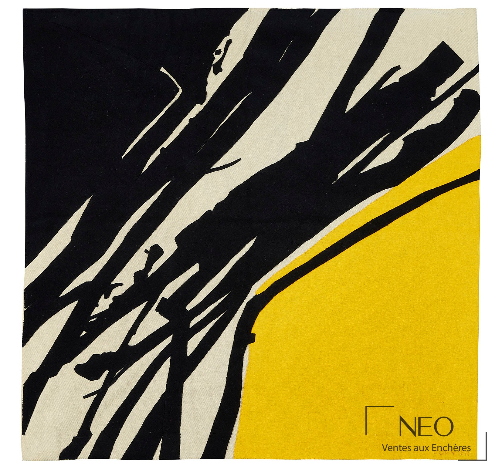 Tapis en feutre polychrome aux aplats noirs