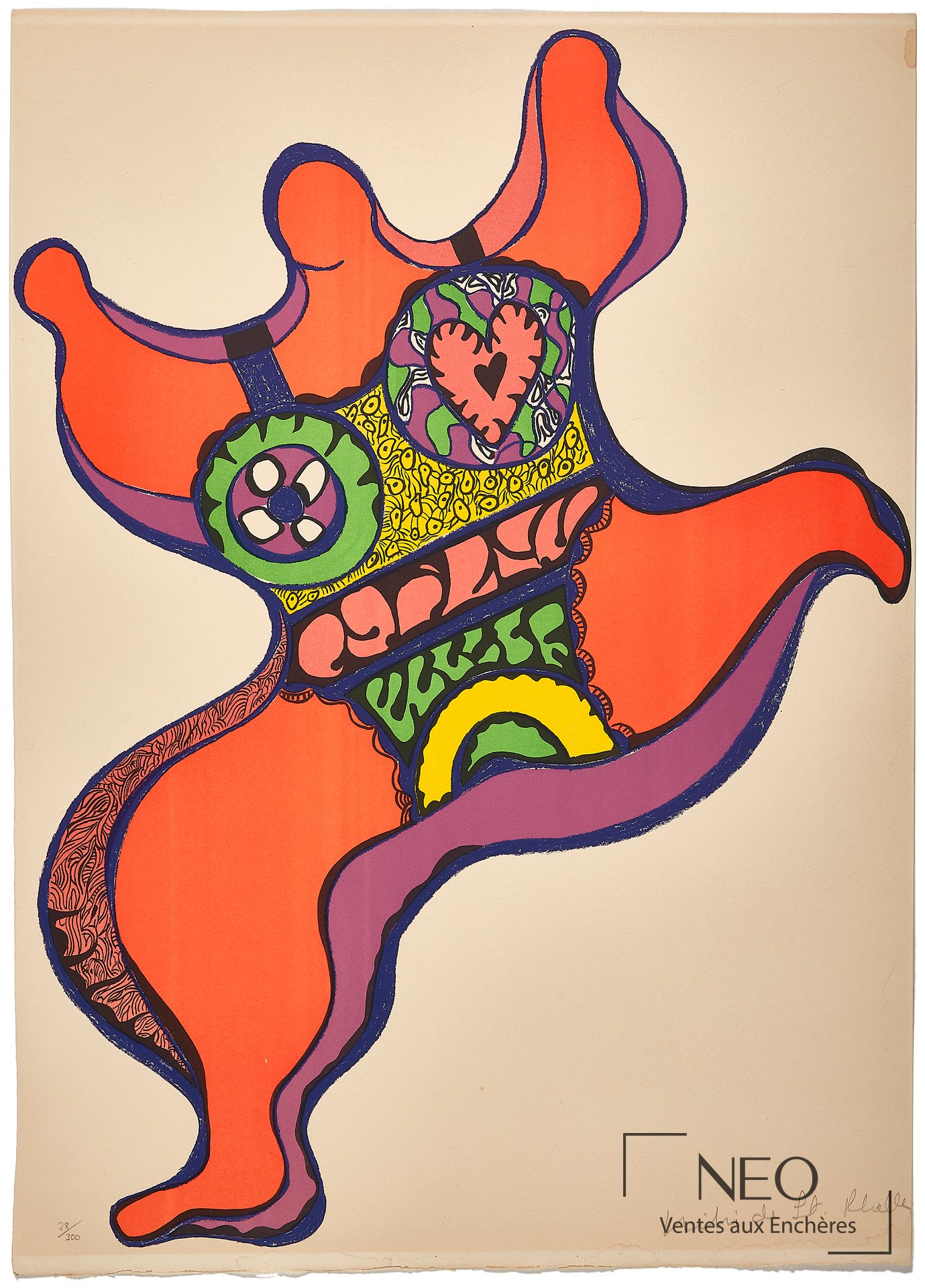 Lithographie en couleurs de Niki de Saint Phalle représentant une Nana