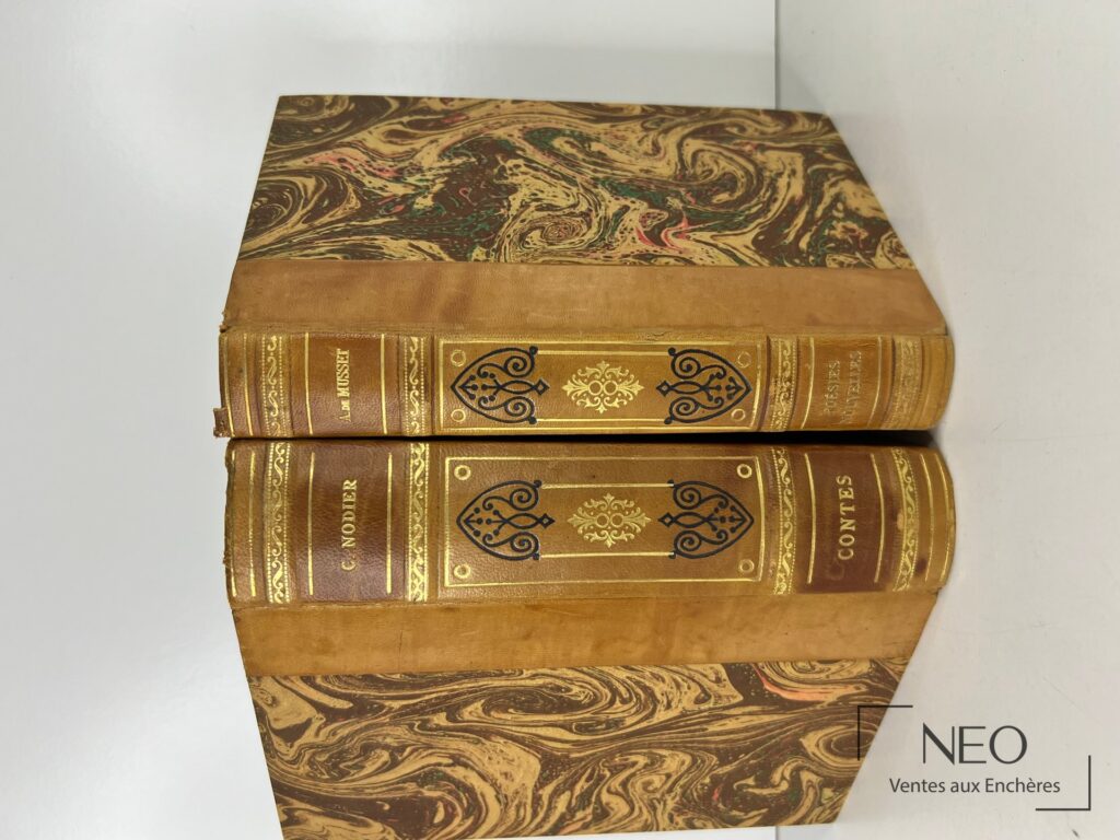 Deux volumes reliés en demi-basane avec plats marbrés et dos dorés