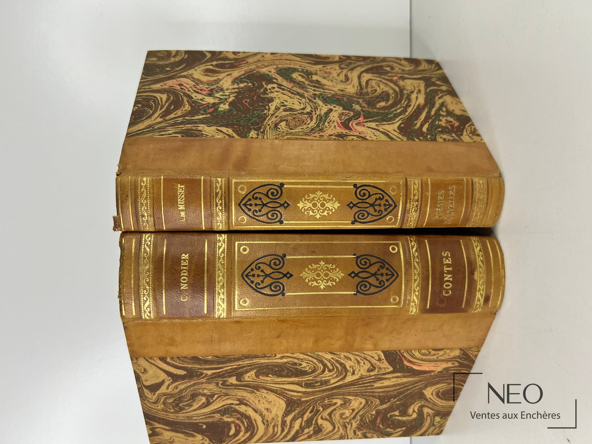 Deux volumes reliés en demi-basane avec plats marbrés et dos dorés