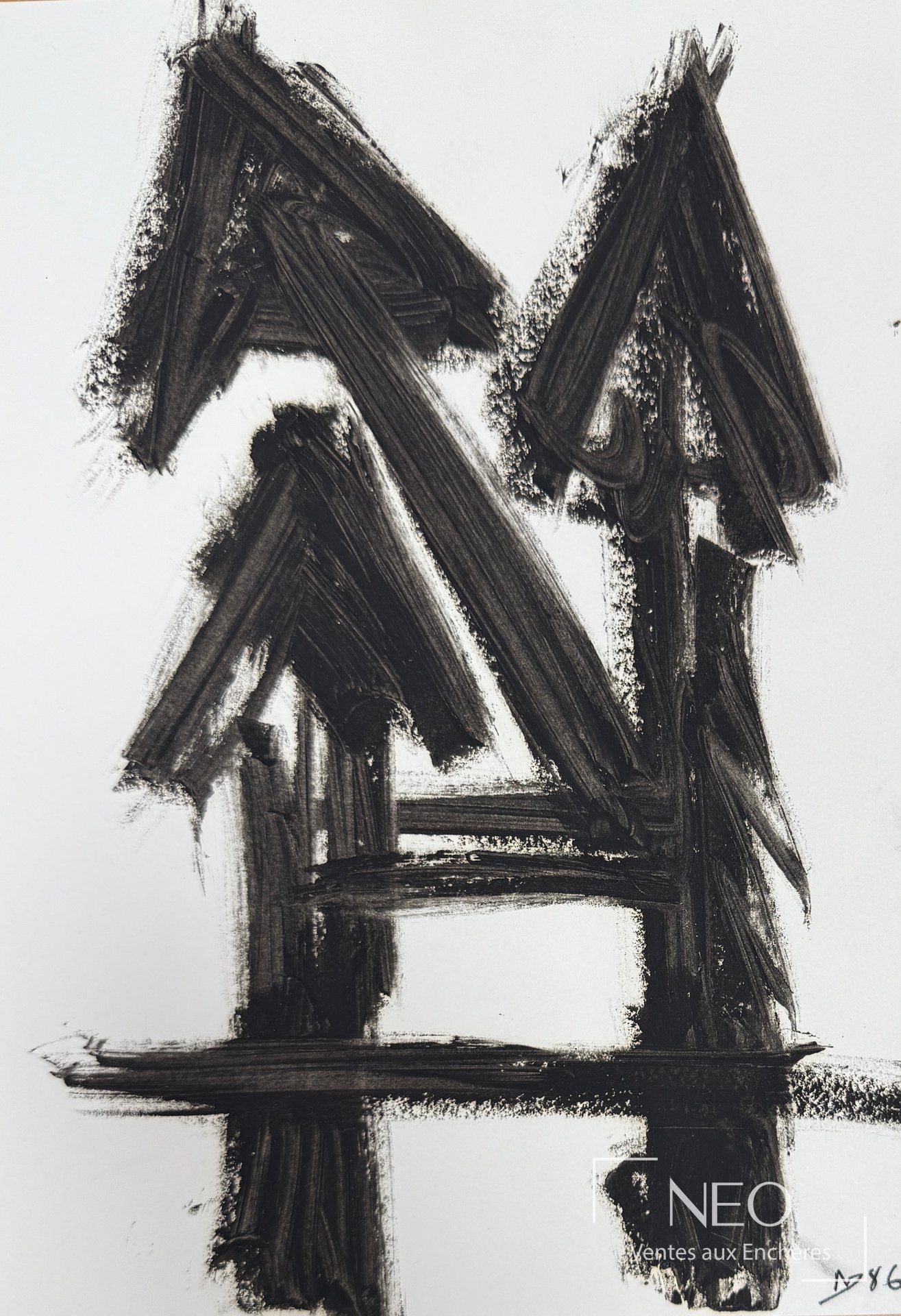 Composition abstraite noire sur papier