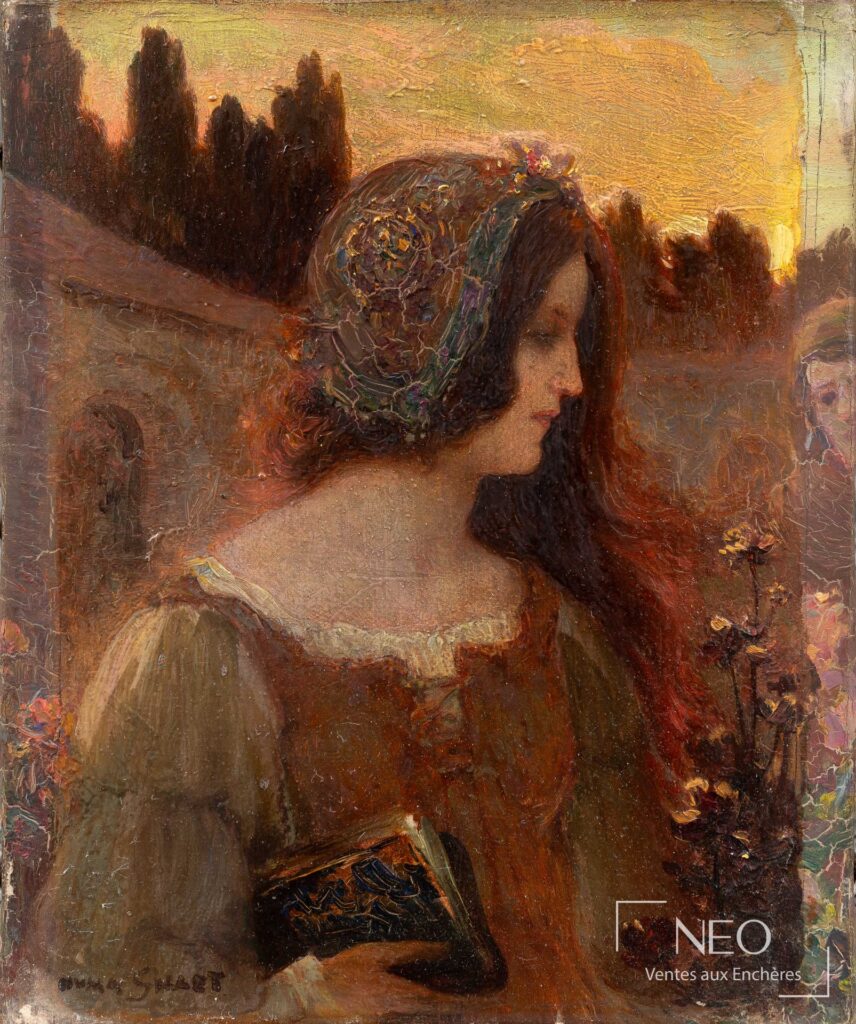 Portrait de femme rousse peint à l'huile