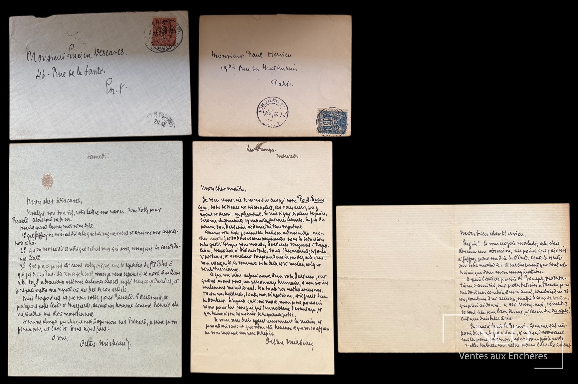 Ensemble de lettres autographes signées avec enveloppes conservées