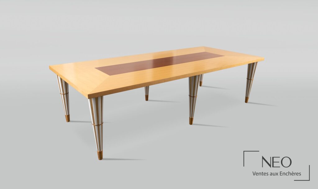 Table de salle à manger d’Olivier Gagnère avec plateau rectangulaire et six pieds coniques