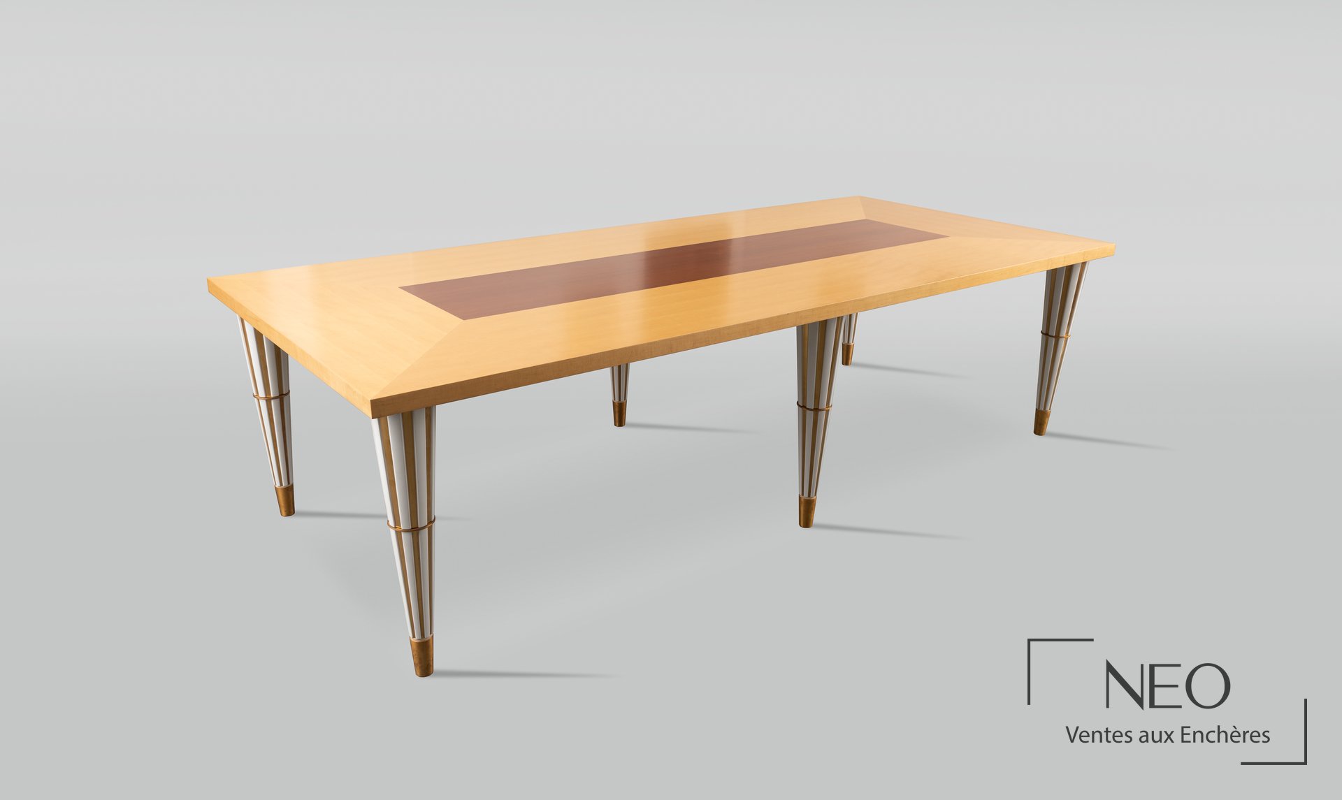 Table de salle à manger d’Olivier Gagnère avec plateau rectangulaire et six pieds coniques
