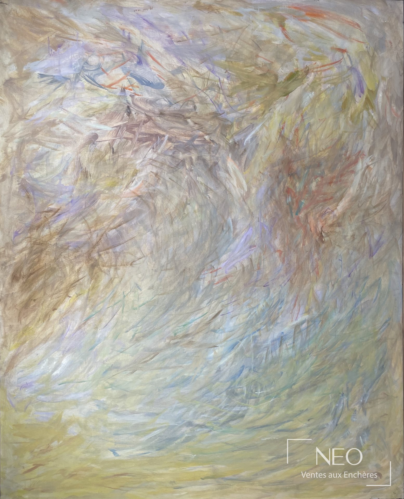 Composition abstraite d'Orhon Mübin aux tons clairs et pastel sur toile
