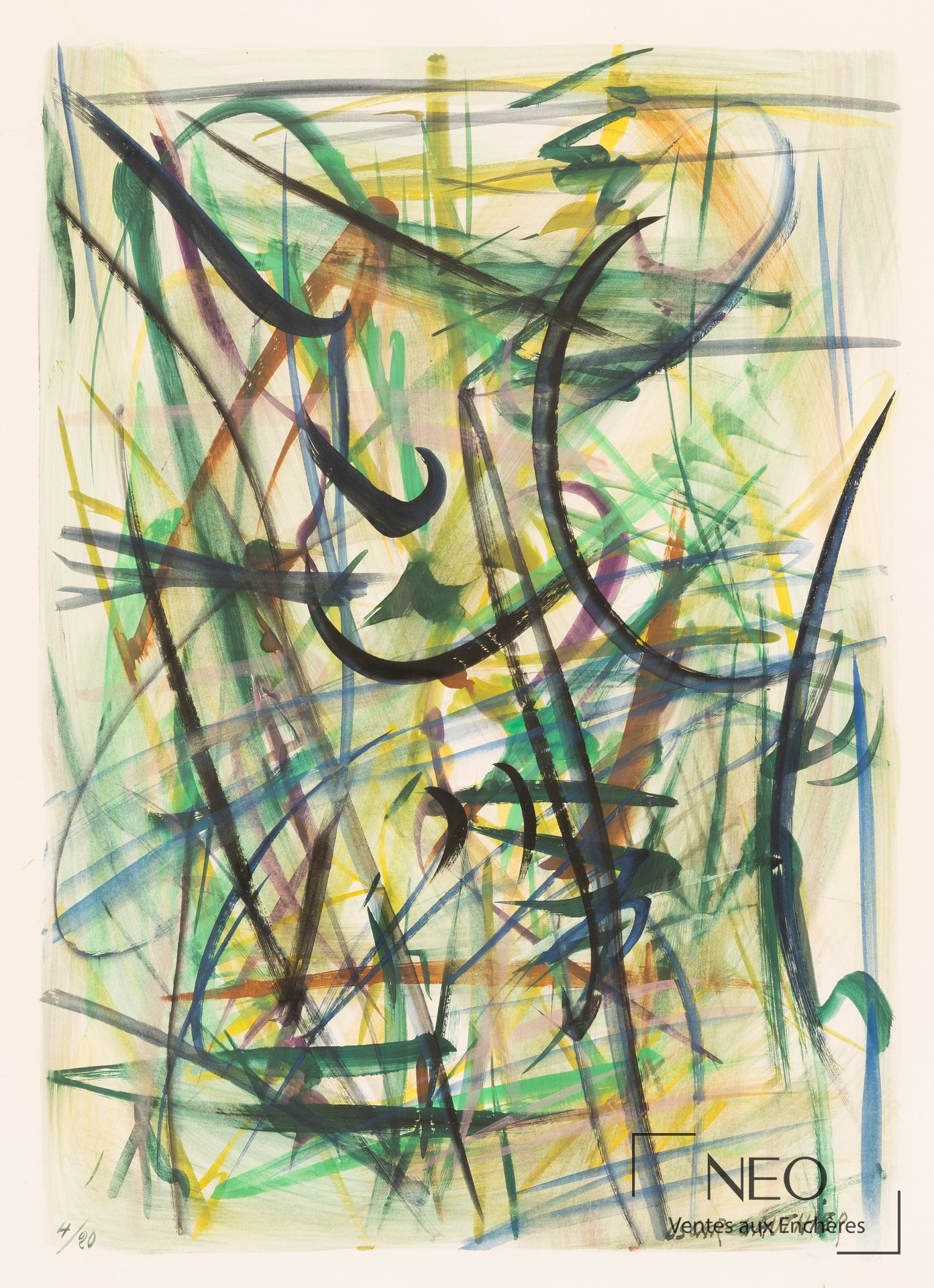 Oscar Gauthier, Composition abstraite, lithographie en couleurs