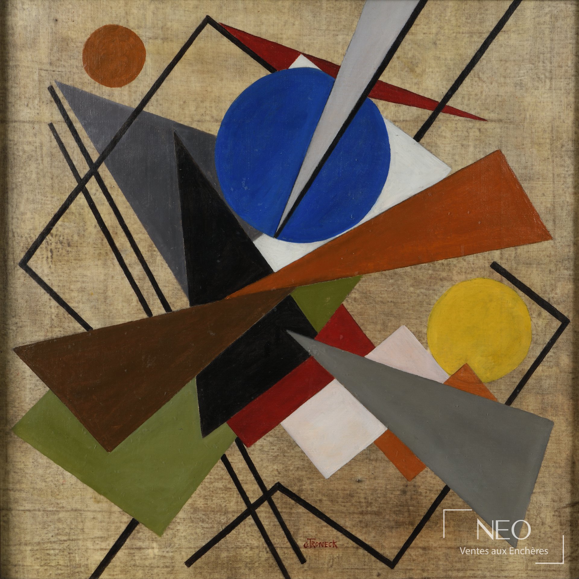 Composition abstraite d'Oscar Troneck aux formes géométriques colorées