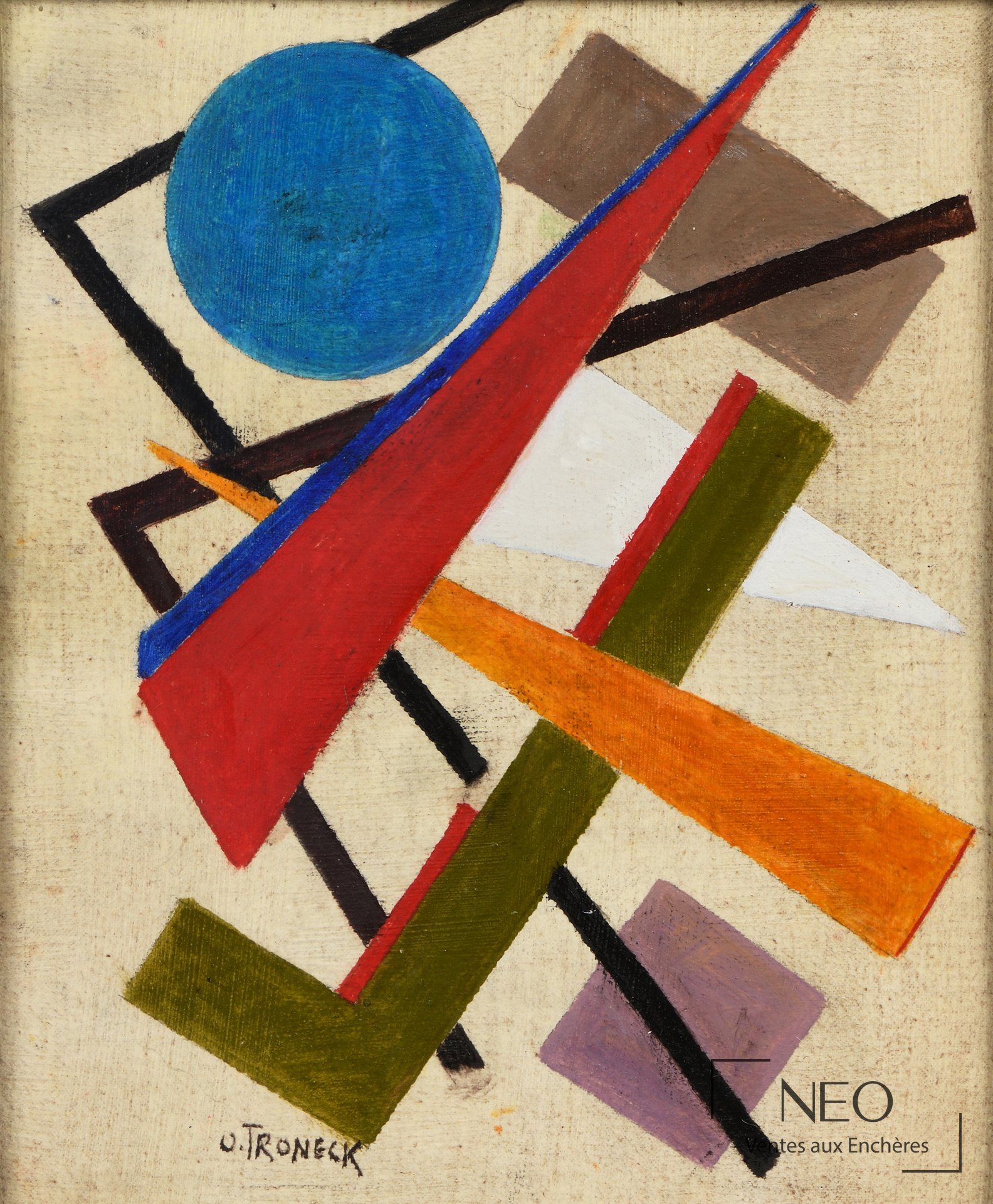 Composition abstraite colorée sur toile de jute