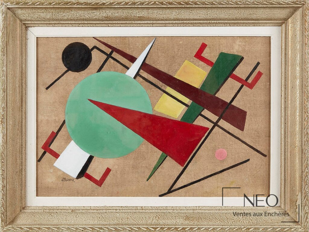 Composition abstraite d'Oscar Troneck sous verre