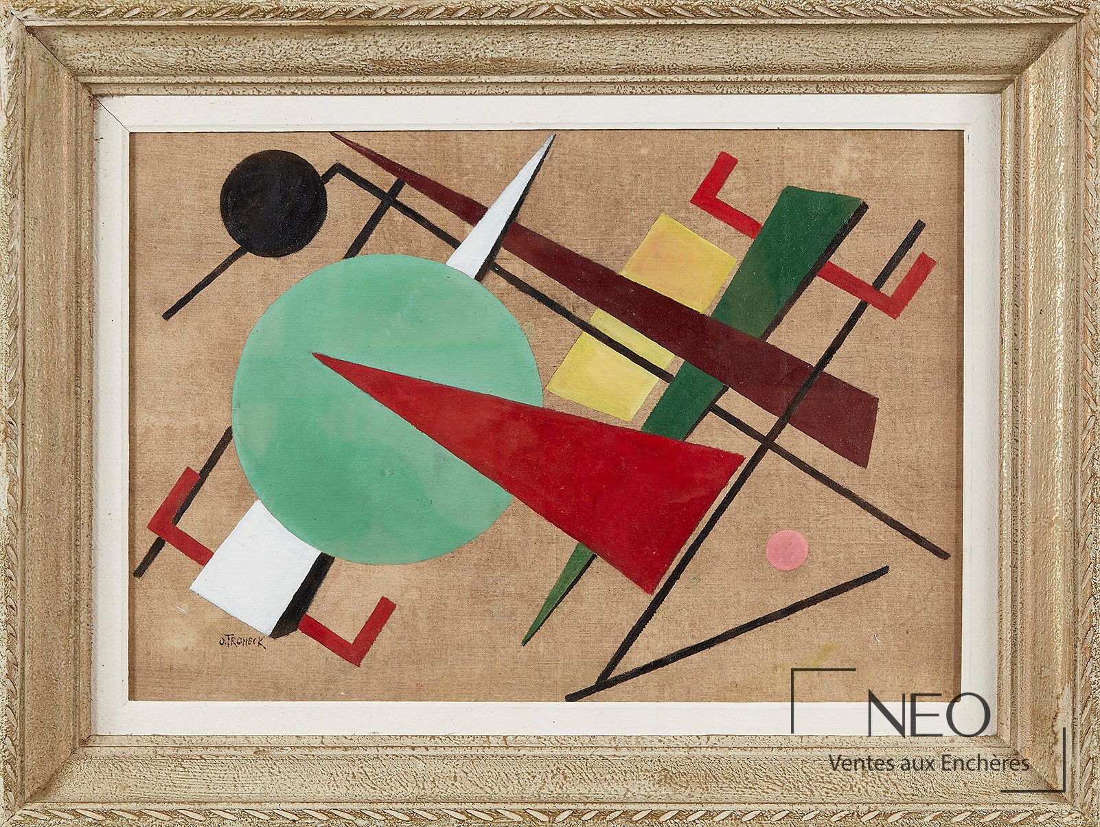 Composition abstraite d'Oscar Troneck sous verre