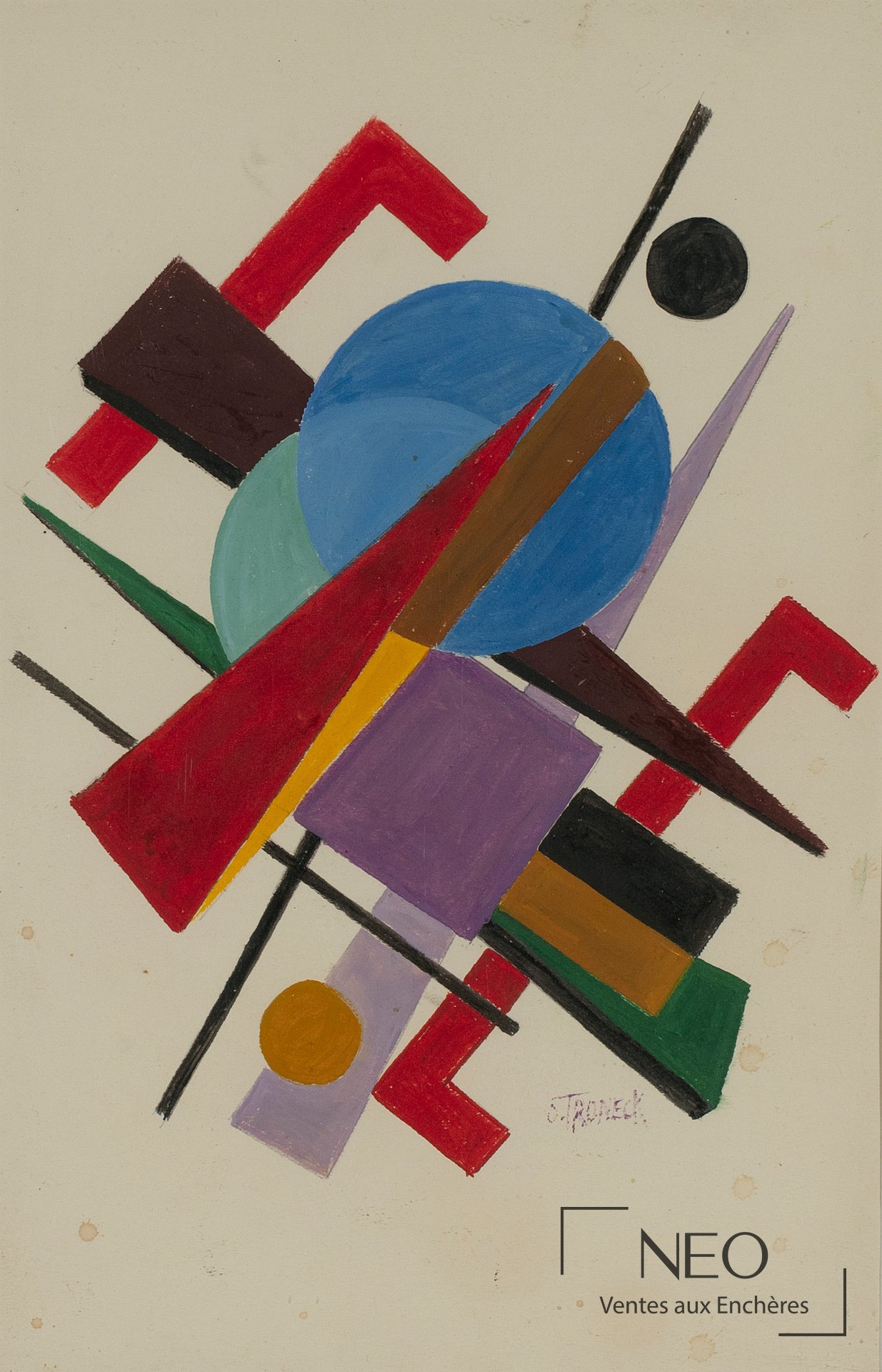 Composition abstraite colorée de Oscar Troneck sur papier