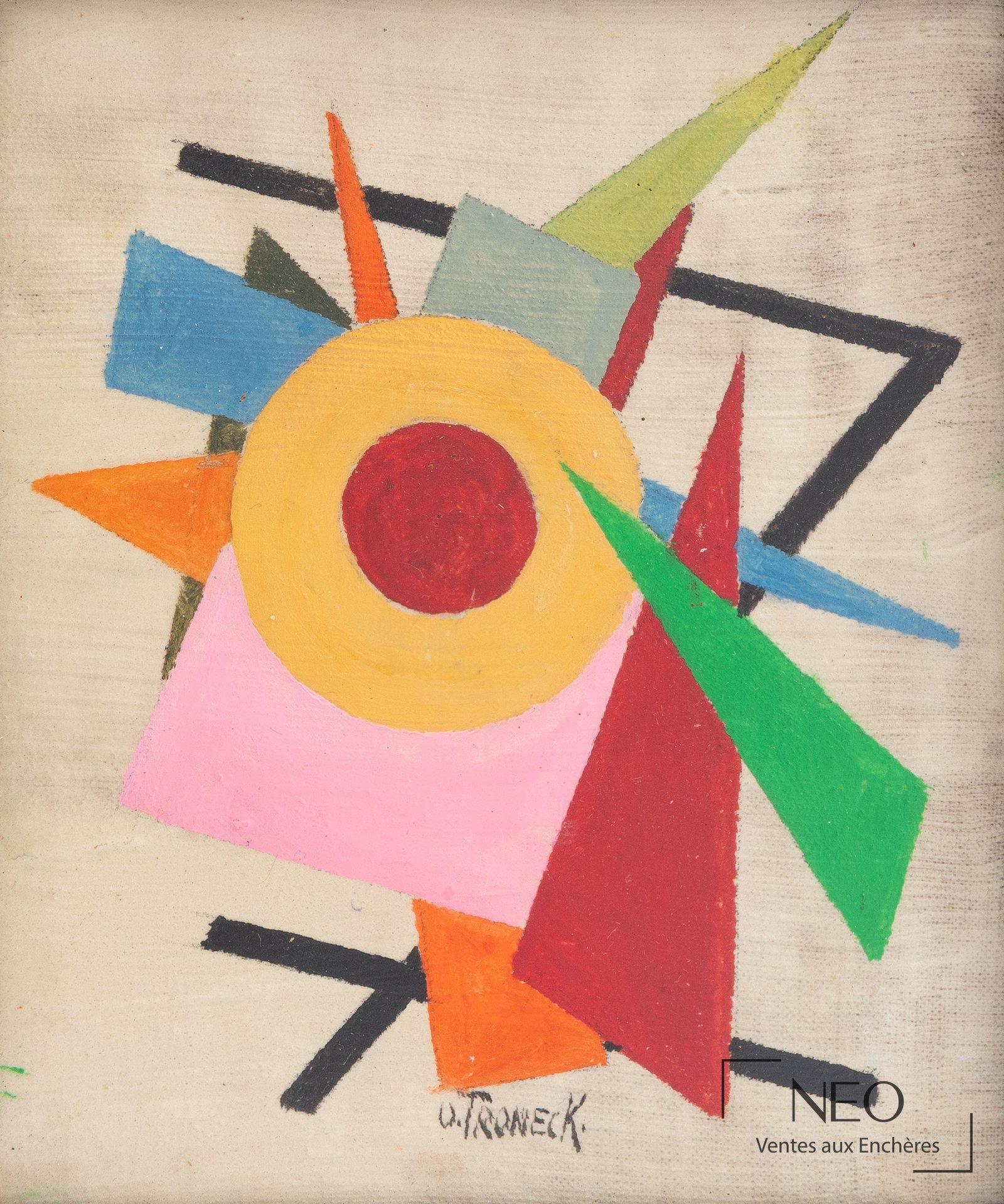 Composition géométrique colorée signée O. Tronek