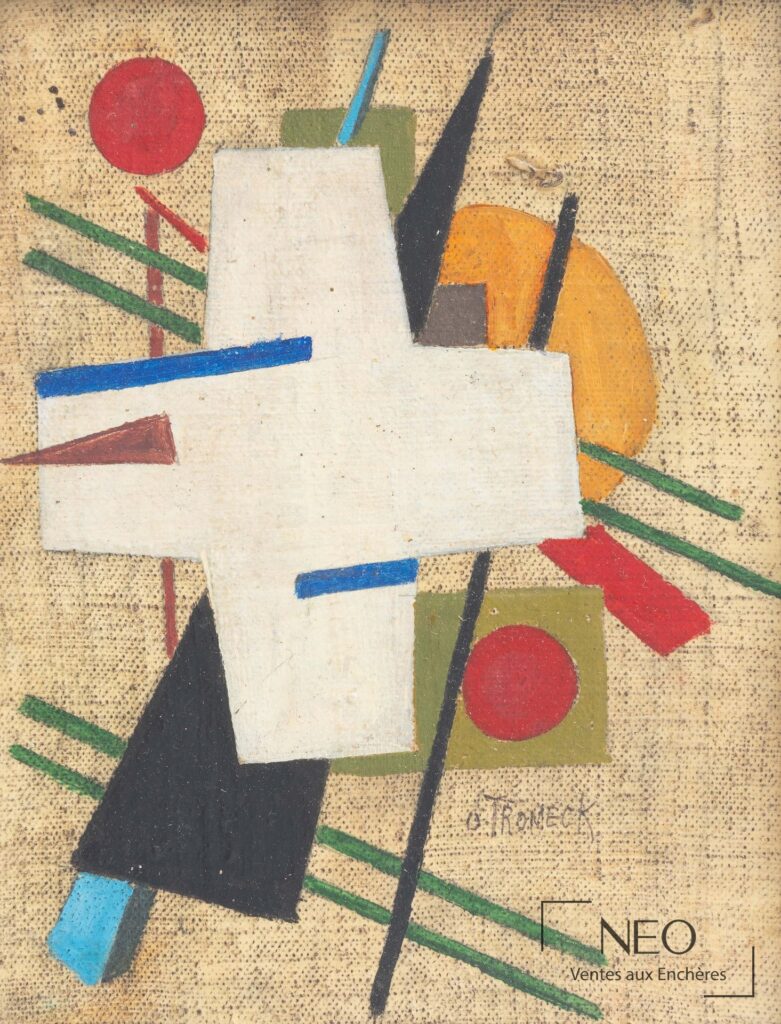 Composition géométrique aux aplats colorés et signature en bas
