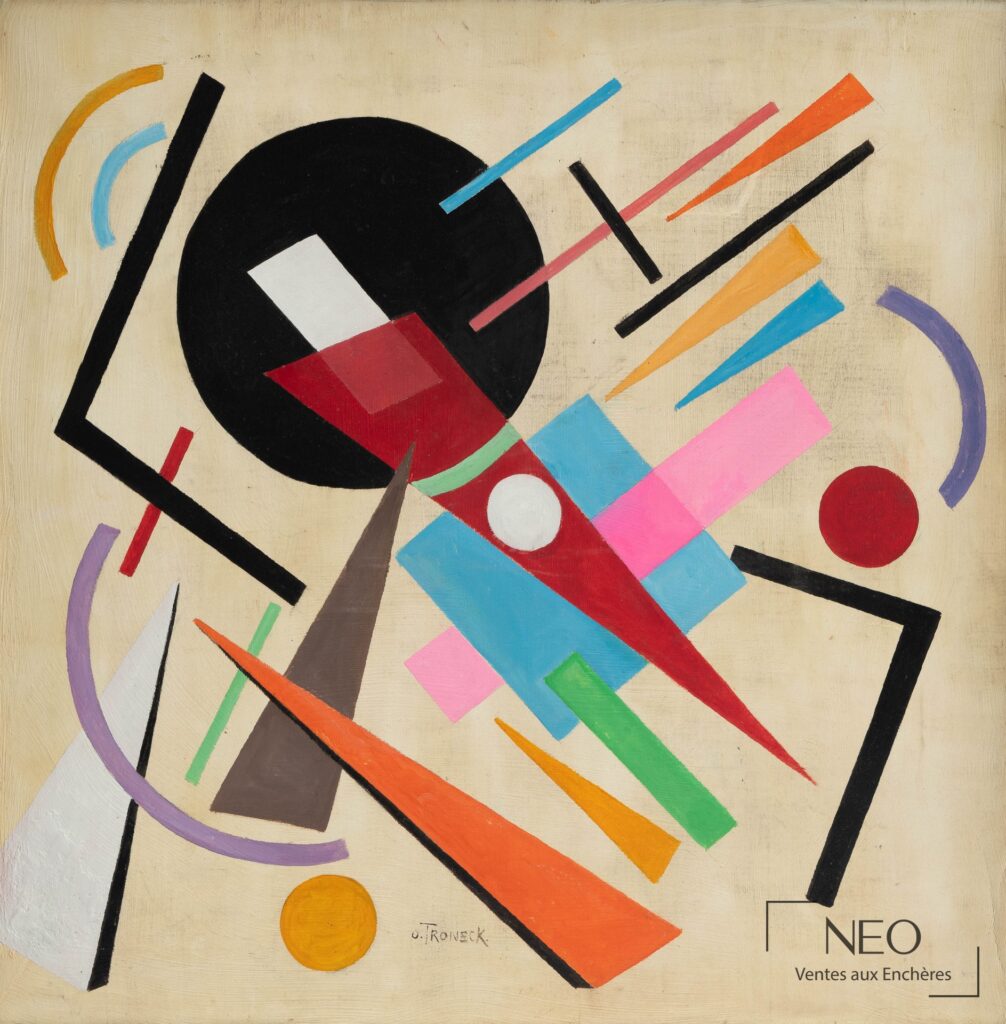 Composition géométrique d'Oscar Troneck aux formes colorées sur fond clair