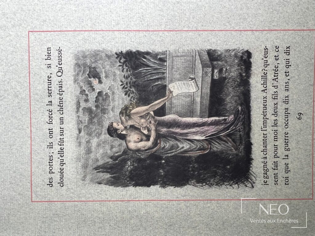 Page illustrée d’Ovide Les amours avec gravure en couleurs et texte imprimé