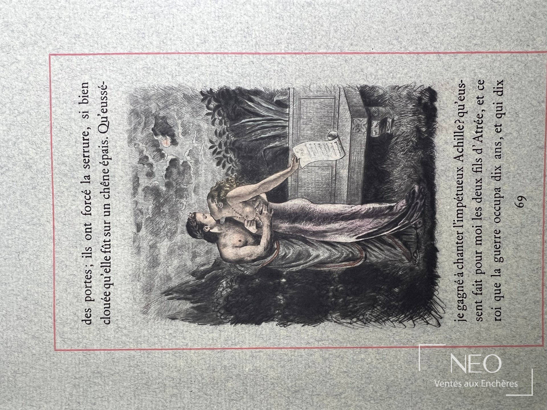 Page illustrée d’Ovide Les amours avec gravure en couleurs et texte imprimé