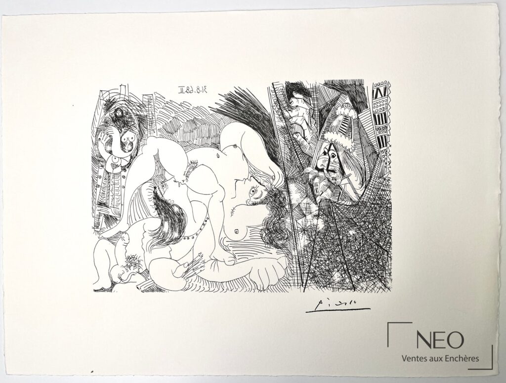 Lithographie de Picasso représentant une composition au trait noir sur papier