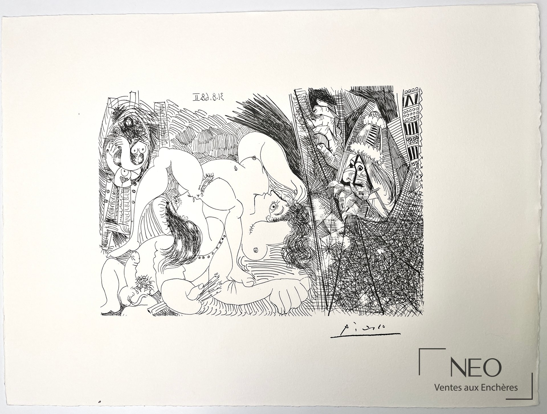 Lithographie de Picasso représentant une composition au trait noir sur papier