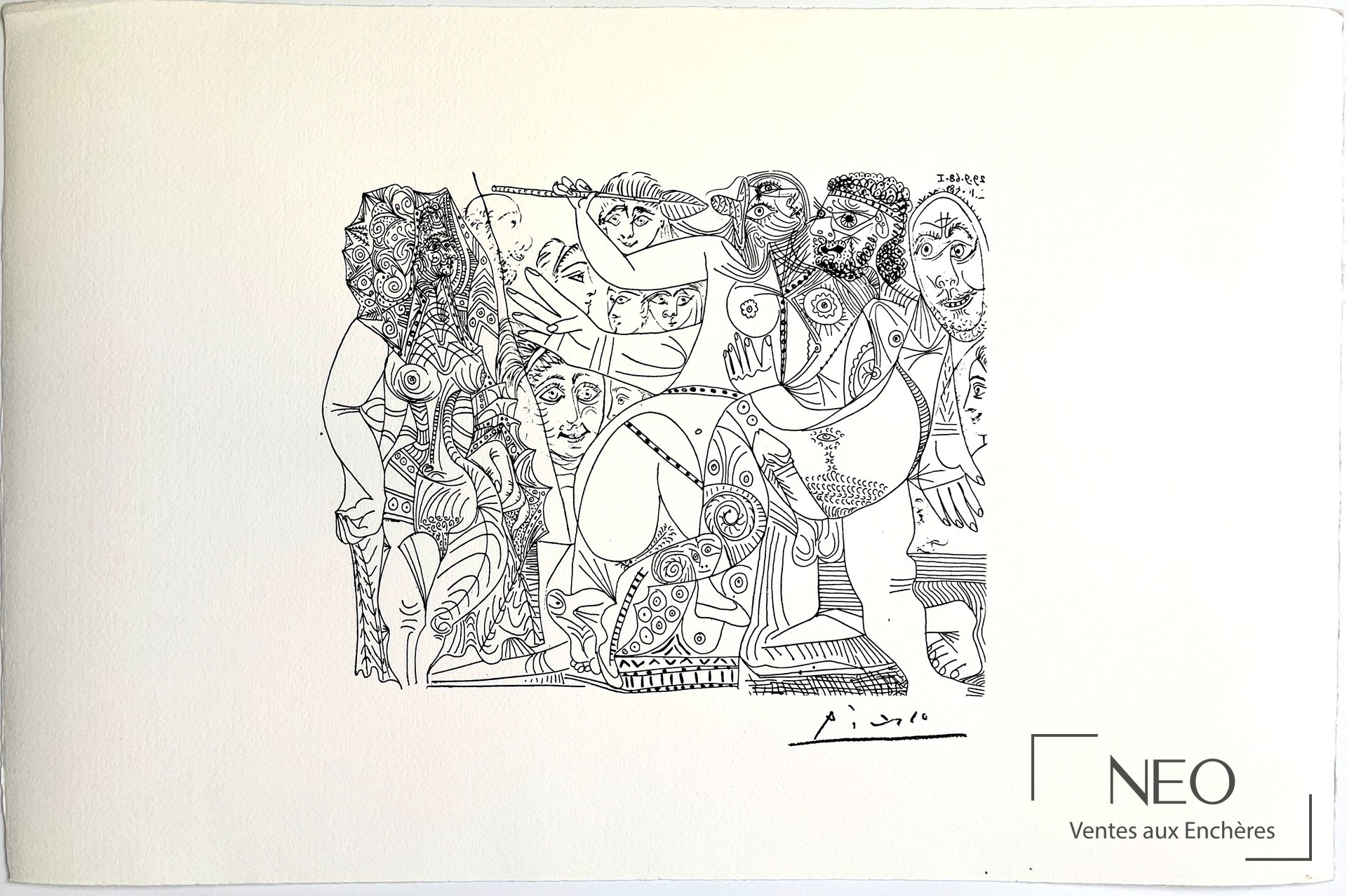 Lithographie de Pablo Picasso représentant une composition foisonnante de figures