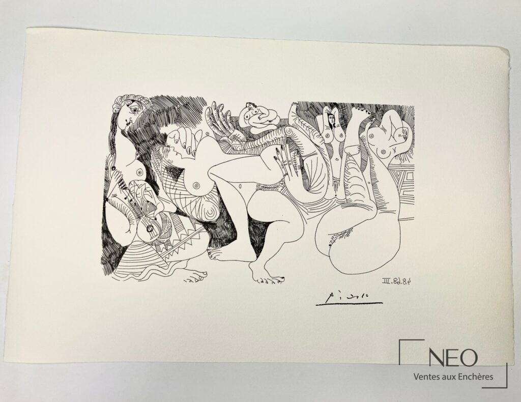 Lithographie de Pablo Picasso représentant une composition figurative sur papier