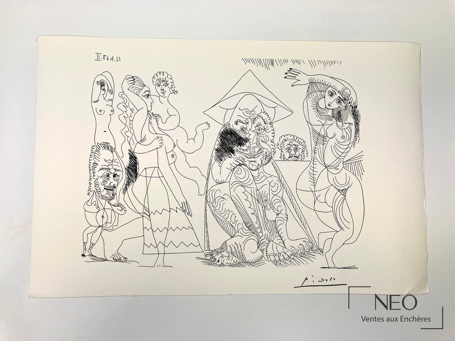Lithographie de Pablo Picasso représentant une composition figurative en noir sur papier