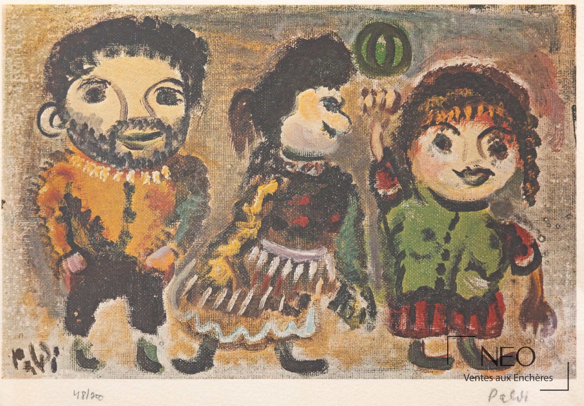 PALVI Trois personnages, estampe sur papier