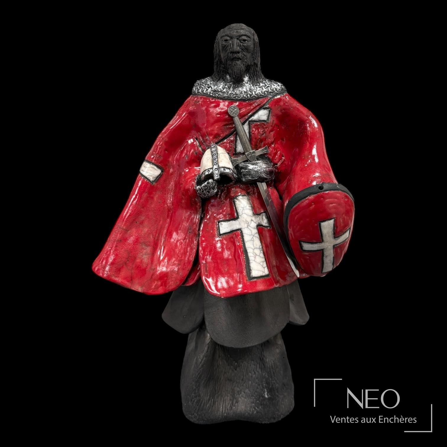 Chevalier médiéval de Paul Beckrich en céramique polychrome