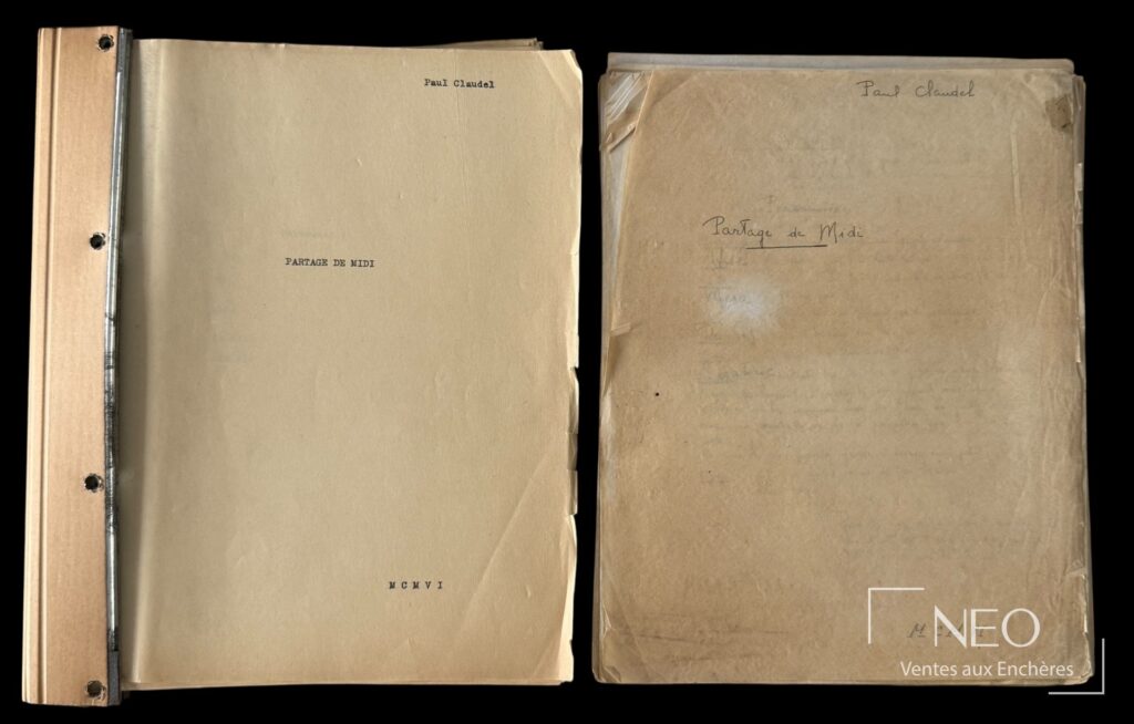 Deux ensembles de feuillets titrés Paul Claudel et Le partage de midi